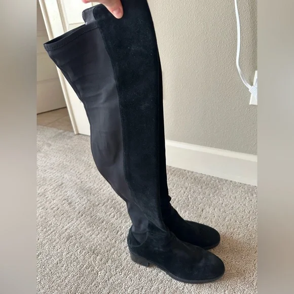 Tory Burch Thea Suede Over-the-Knee Boots in Black - Picture 3 of 10